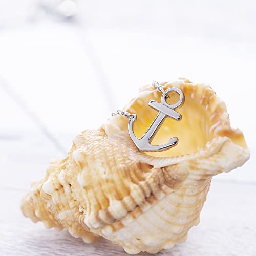 Elbluvf 18K Silver Gold Rose Gold Plated Stainless Steel Women Sideways Anchor Pendant Necklace 18Inches Choose Colors (Silver) #TOP2