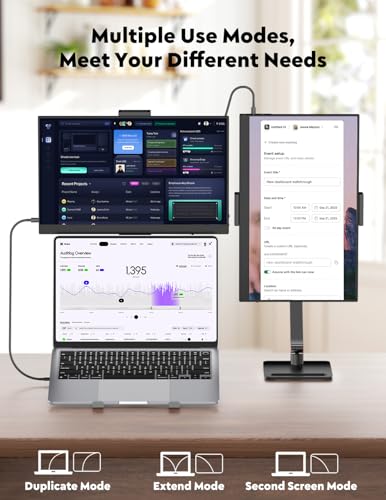 Image of 15.6 inch Portable Monitor with Adjustable Stand, 1080P FHD IPS Screen Extender, Laptop Stand & Smart Cover Included, Ultra Slim Travel Monitor with Eye Protection, Plug and Play for Laptop /PC /Mac