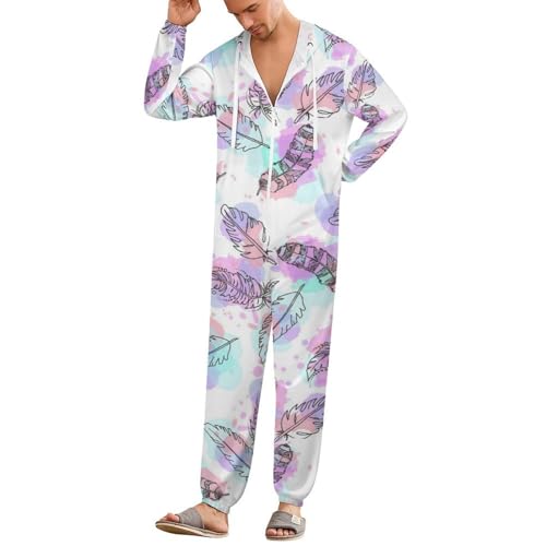 TVUGHGI Splatter Feather Onesie Pajamas for Man Woman Long Sleeves Fashion One-Piece Halloween Hooded Zipper Bodysuits 3XL