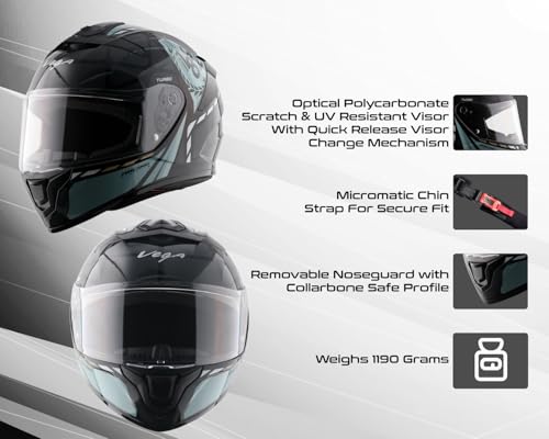 Image of Vega VF 10 Turbo Squad Full Face Riding Helmet with Dual-Tone Design, Shock Absorbing Liner, Lightweight Build, Ventilated Fit, Aerodynamic Design, and Modern Black Grey Styling Black Grey -M