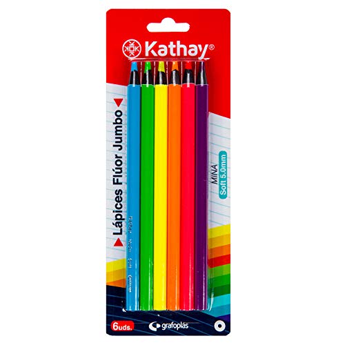 Kathay 86234499. Crayons de couleur Fluor, Jumbo, Pointe Soft de 5 mm