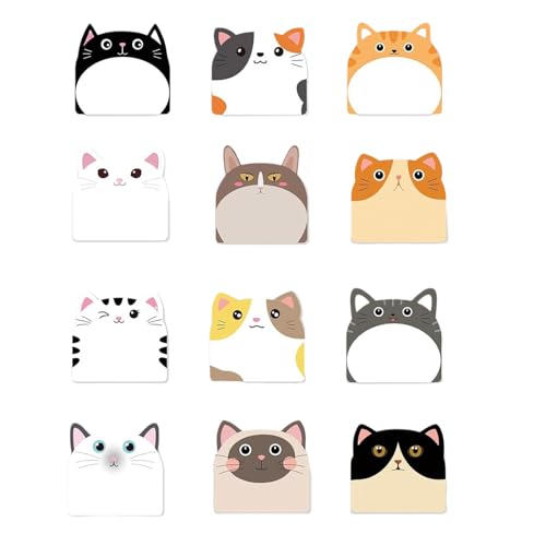 12 hojas de papel adhesivo de gatos, 30 hojas/bloc de notas autoadhesivas para recordatorios en neveras, puertas, computadora, pizarra blanca