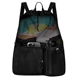 Alaoo Mochilas de Cuerdas, Mochilas de Malla para Playa,Bolsa de Natacióncon Bolsillo Impermeabl,Bolsa Deportiva Unisex Impermeable para Viajes, Playa, Natación, Negro, 40 x 47 cm