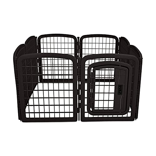Image of Amazon Basics 8-Panel Octagonal Plastic Pet Pen Fence Enclosure With Gate, 59 x 58 x 28 Inches, Black