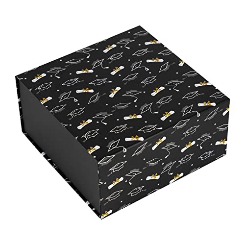 Wrapaholic Gift Box 8X8X4 Inches - Trencher Cap Design Gift Box With Lid, Collapsible Gift Box With Magnetic Closure And 2 Pcs Tissue Paper For Graduation, Party, Celebration #TOP28