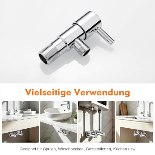Ibergrif Eckventil 1/2 Zoll Wandanschluss 3/8 Zoll Schlauchanschluss – Eckregulierventil für Waschbecken, Kalt- & Warmwasser, Trinkwasser geeignet, Anti-Tropf Absperrventil Chrom