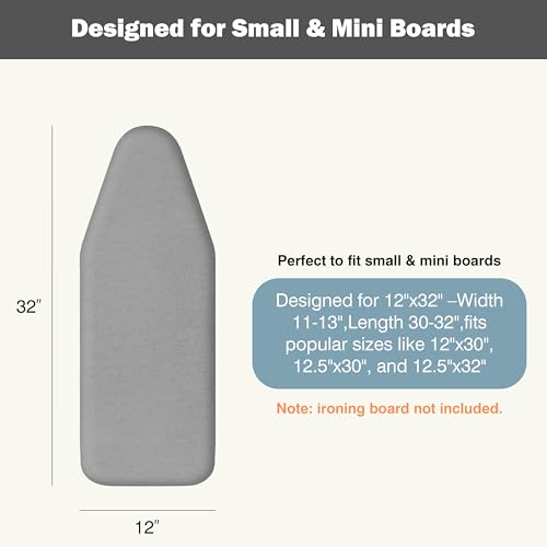 Image of Small Ironing Board Cover and Pad 12.5 inchx30 inch Small Iron Board Cover with Padding,Tabletop Mini Ironing Board Cover and Pad Small Size, Cotton Canvas, Heat Resistant, Drawstring Gray