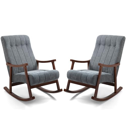 AVAWING Upholstered Rocking Chair Set of 2, Modern Glider Rocker with Fabric Padded Seat, Accent Rocking Chair for Living Room, Bedroom & Nursery, Dark Gray