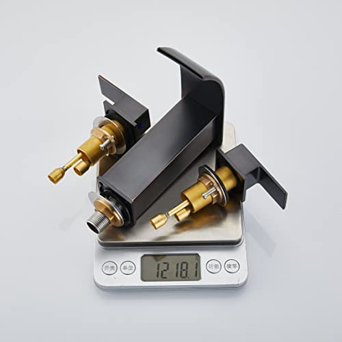 Loopan Widespread Bathroom Faucet Waterfall Bathroom Faucets For Sink 3 Hole Oil Rubbed Bronze, Bathroom Sink Faucet 8 Inch 2 Handles, Modern Bathroom Faucets With Pop-Up Drain & Cupc Supply Lines #TOP5