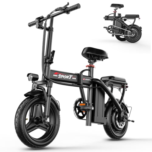 Electric Bike for Adults Teens, 800W/1200W Peak Folding E Bike | 22/25MPH & 30/45 Miles Range, 14" Commuting Ebike with 3-Speed Modes, Portable Electric Mini Bike image 1