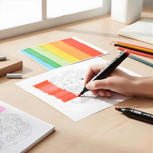 Image of JOUET Alcohol Markers Set of 60 Dual Tip Brush & Color Marker Pens for Drawing, Sketching, Calligraphy, and Colouring | Multicolor Dual Tip Sketch Pens for Artists, Kids & Adults