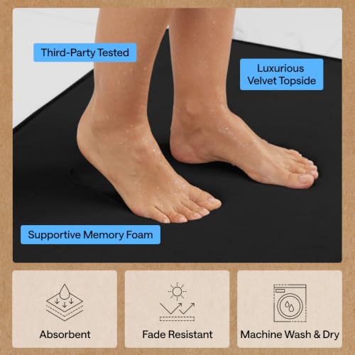 Image of GORILLA GRIP Thick Memory Foam Toilet Rug for Bathroom, Square Shaped Washable, Soft Absorbent Velvet Topside Floor Mats, Machine Wash, Cushioned Luxury Rugs for Bath Room, 22.5x19.5, Black
