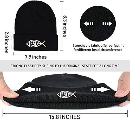 Funcoolcy Jesus Fish Soft Slouchy Beanie Hat,Winter Warm Knit Cuffed Skull Cap For Men Women #TOP2