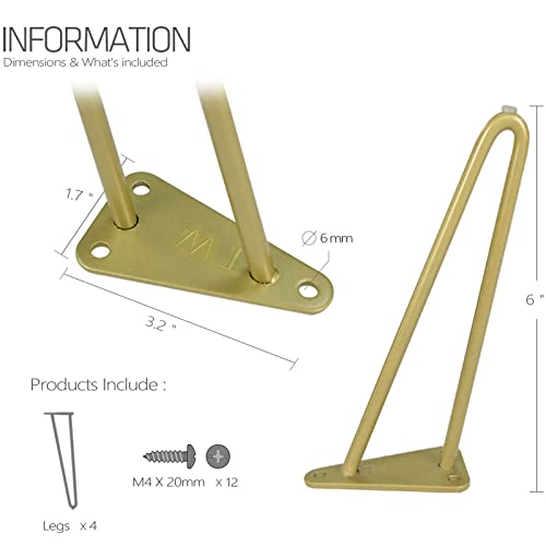 Hairpin Furniture Legs With Built-In Floor Protectors 6 Inches Gold End Table Chair Leg 4Pcs Diy Projects For Home #TOP3