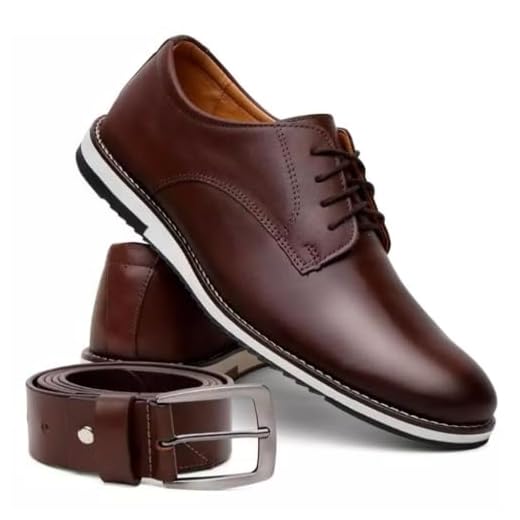 Sapato Social Masculino Oxford com Cadarço e Cinto (Marrom, BR, Adulto, Numérico, 39)