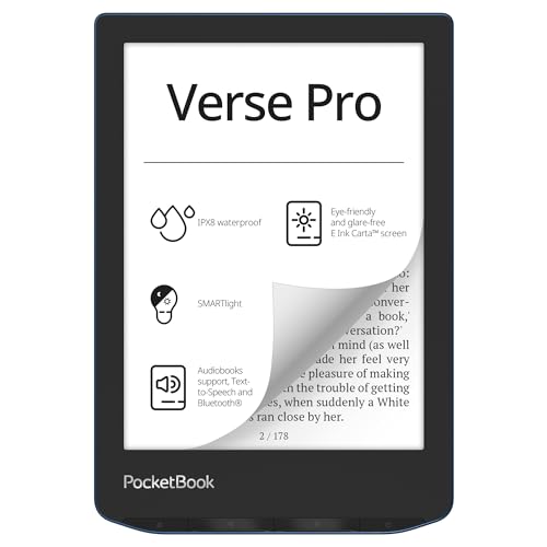 PocketBook Verse Pro – E-Reader 6” Da 16GB, SMARTlight, IPX8, Bluetooth Per Audiolibri – Blu