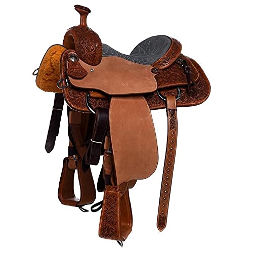 AD Saddlery Wade Tree A Fork Roping Ranch Work Leather Premium Western Horse Saddles for Horses Handmade Equestrian Trail Horse Saddle Tack Size: 10