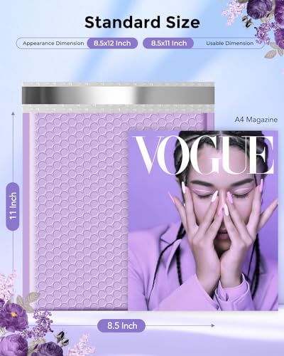 Image of Metronic Bubble Mailer 8.5x12 inch 40 Pack Lavender Waterproof Padded Envelopes | Usable Size 8.5x11 Light Purple Bubble Mailers Seal Sealing Bubble Envelopes for Packaging, Mailing, Shipping Books