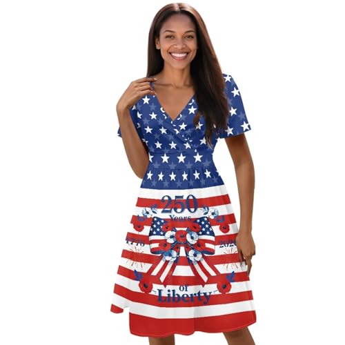 Image of Women's Summer Formal Dresses Short Sleeve Wrap V Neck Dresses Bridesmaid Wedding Guest Dress with Pockets