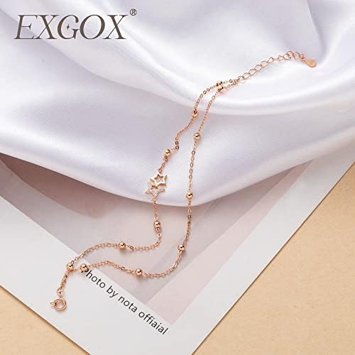 EXGOX Silver Bracelet for Women,925 Sterling Silver Star Bead Bracelet Friendship Silver Chain Bracelet Handmade Adjustable Bracelet Jewellery Birthday Gifts for Women Lady Girls