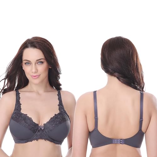 Image of Curve Muse Plus Size Minimizer Underwire Unlined Bra with Embroidery Lace-3Pack