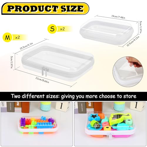 4 Pack Clear Hard Shell Zipper Case for Storage,2M+2S(M:9.66*6.1*1.97in;S: 7.48*14.13*1.97in)Plastic Clear Zipper Case for Travel Organizer,Waterproof Cosmetic Bag,Toiletry Pouch,Toy Storage Bins2