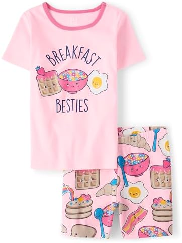 The Children’s Place Girls Sleeve Top and Shorts Snug Fit 100% Cotton 2 Piece Pajama Set