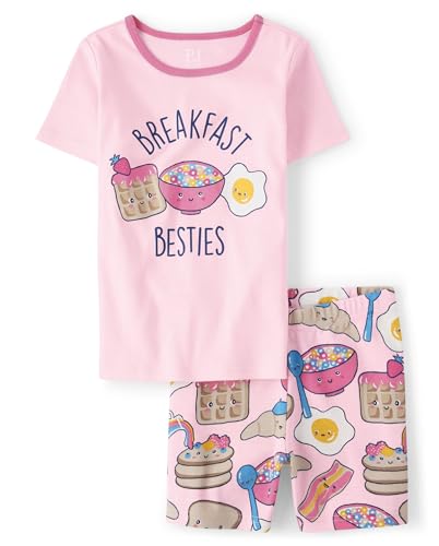 The Children's Place Girls' 100% Cotton Sleeve Top and Shorts,2 Piece Pajama Set