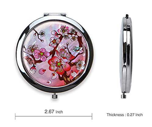 Compact Mirror – Mother Of Pearl Magnifying Mirror – One-Touch Travel Makeup Mirror – Elegant Handheld Mirror With Floral Design – Dual-Sided Portable Mirror – Traditional Korean Painting (Plum Pink) #TOP5