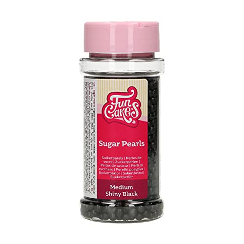 FunCakes Perles en Sucre Moyennes Noir Brillant: sprinkles gâteau, bon goût, parfaites pour la décoration de gâteaux, perles de sucre comestibles. 80 g.