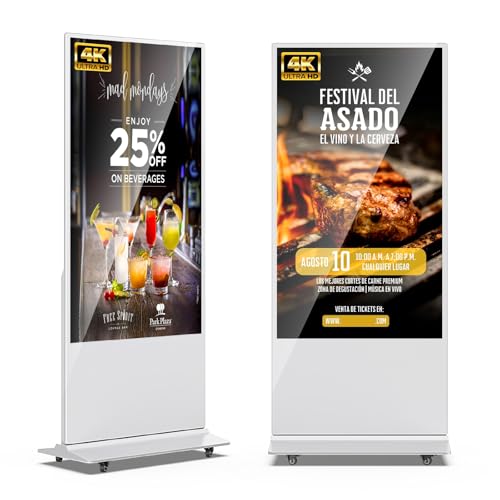Image of 65 Inch 4K Digital Signage Display, Indoor Floor Standing Advertising Display Kiosk Android System,Commercial LCD Totem Support HDMI-in,Free Customization Stickers and Lifetime CMS System(White)