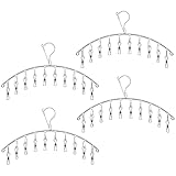 WudTus Clothes Hanger with 10 Clips, Stainless Steel, Windproof, for Drying Socks, Bras, Underwears, Baby Clothes, Hats, Scarfs, Towels, Pants and Gloves (4 Pack)