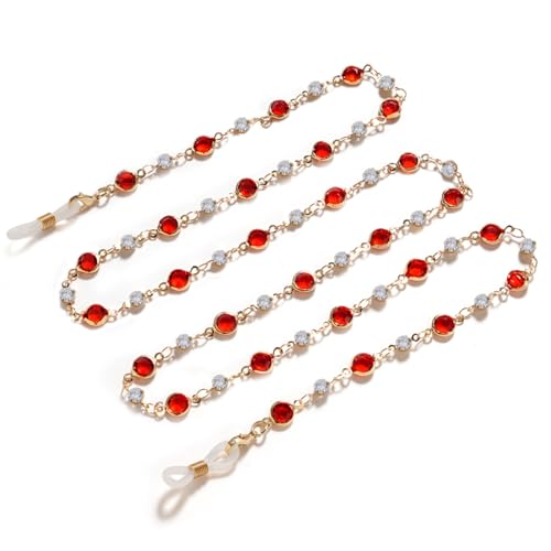 Image of Colorful Beaded Eyeglass Chains for Women - Sunglasses, Spectacle, and Reading Glasses Neck Cord Strap Holder (Beads Chain -Red)