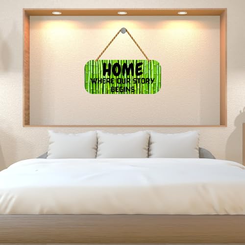 Image of GENXTRA Wooden Bamboo Style MDF Wall Hanging - inchHome Where Our Story Begins inch Sign for Home Entrance, Drawing Room, or Balcony | Decorative Plaques for Housewarming (HOME 04)