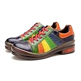 CrazycatZ Chaussures Oxford en cuir perforées à lacets et bout golf pour femme Multicolore, 503, 40 EU