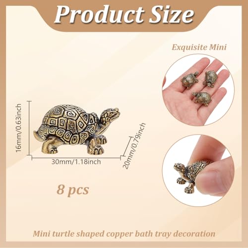 GOMAKERER 8 Stück Mini Schildkröte Kupfer Badescheiben Ornamente, Kleine Schildkröte Aus Messing Dekoration Bad Reinigungsscheiben Feng Shui Glücksbringer Geschenk Für Yoga Meditation Home Office