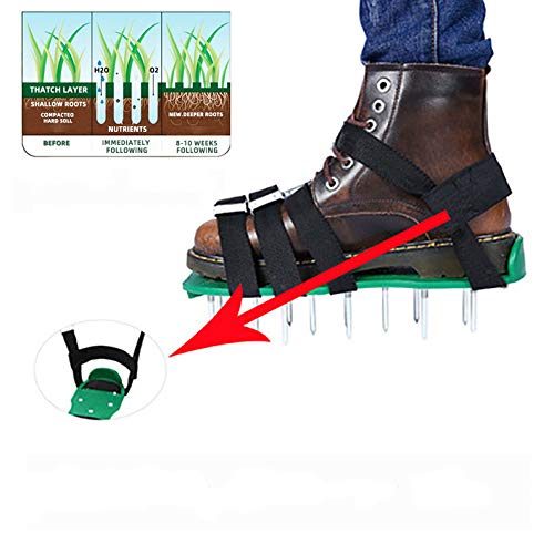 Miwaimao Lawn Aerator Shoes | Updated Stiffened Sole Design | 4 Secure Adjustable Straps | Universal Size for All Shoes or Boots