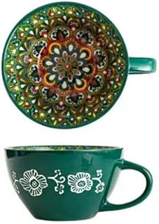 Bohemian Hand-Painted Ceramic Mug, 15 Oz Large Coffee Cup for Milk, Tea,...