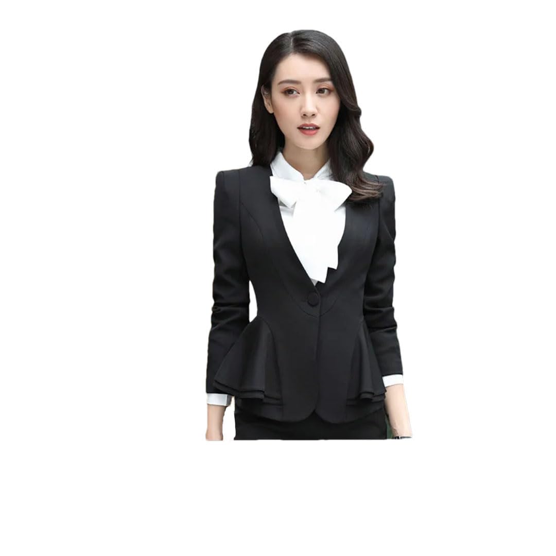 Blazer e gonna da donna in 2 pezzi da ufficio da donna con orlo a volant con bottone singolo blazer gonna tinta unita
