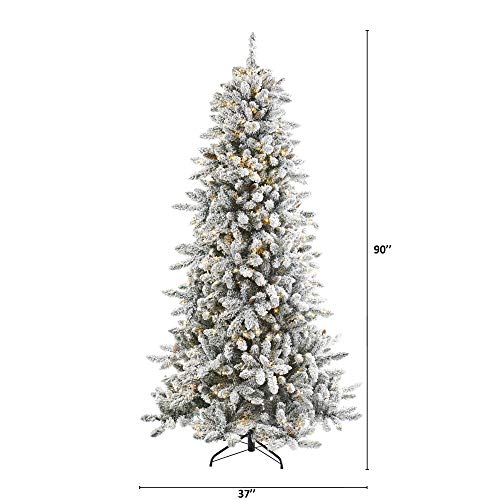 7.5Ft. Flocked Livingston Fir Artificial Christmas Tree With Pine Cones And 500 Clear Warm Led Lights, Green #TOP1