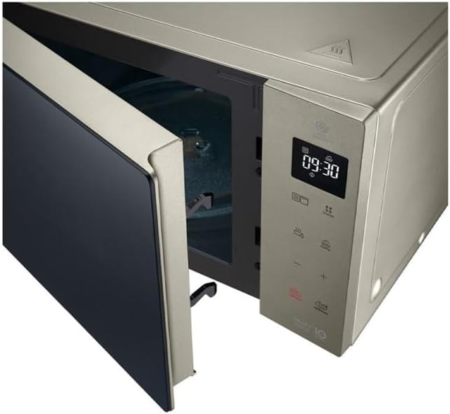 Close-up of the LG MH6535NBS microwave control panel and partially open door