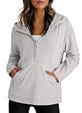 Dokotoo Sweatshirt for Women Long Sleeve Half Zip Womens Hoodies Fleece Early Fall Fashion Outfits Workout Sweatshirts Winter Jackets Warm Oversized Casual Hooded Tops Clothes 2025 Grey Large