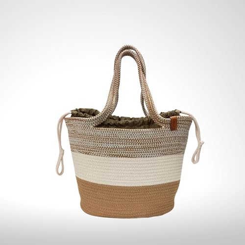 Image of SAPROSE Polypropylene Tote Tiffin Basket With Cover Carry Bag, Storage Basket, Picnic Basket, Lunch Bag, Tiffin Basket, Handbag for Lunch Box and Water Bottle, (29 x 18 x 28 cm) (Beige)