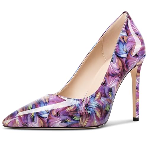 Saekcted Womens Stiletto High Heel Pointed Toe Pumps Slip-on Party Basic Classic Patent Leather 3.9 Inches Heels2