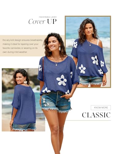 Image of Dokotoo Womens Floral Fashion Summer Tops 2026 Short Sleeve Crochet Sweaters Swimsuit Cover Ups Lightweight Knit Pullover