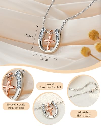 Shonyin Cross Horseshoe Necklace Teen Girls Women Trendy Stuff Christian Religious Gift, Symbolizes Hope, Love, Good Luck, Protection, Fortune3
