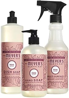 Mrs. Meyer?s Rose Scent Kitchen Basics Set, 3 ct: Dish Soap, Hand Soap, Multi-Surface Everyday Cleaner