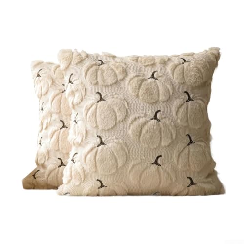 UrbanHui Lot de 2 housses de coussin motif citrouille d'automne pour canapé, sofa, décoration de Thanksgiving (beige) 45 x 45 cm