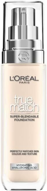 L'Oréal Paris Foundation for Face, Skincare Infused with Hyaluronic Acid, True Match Hydrating Liquid Foundation for All Skin Tones, SPF 16, 0.5C Porcelain Rose, 30 ml