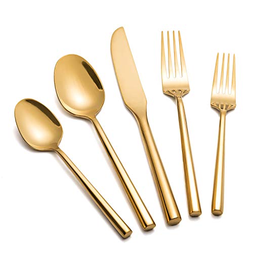 Kelenfer Silverware 45-Piece Gold Flatware Set with Serving Utensils Stainless Steel Thick Heavy Mirror Polished Cutlery Set for Wedding Hotel Restaurant, Service for 8 by Kelenfer - Image 2